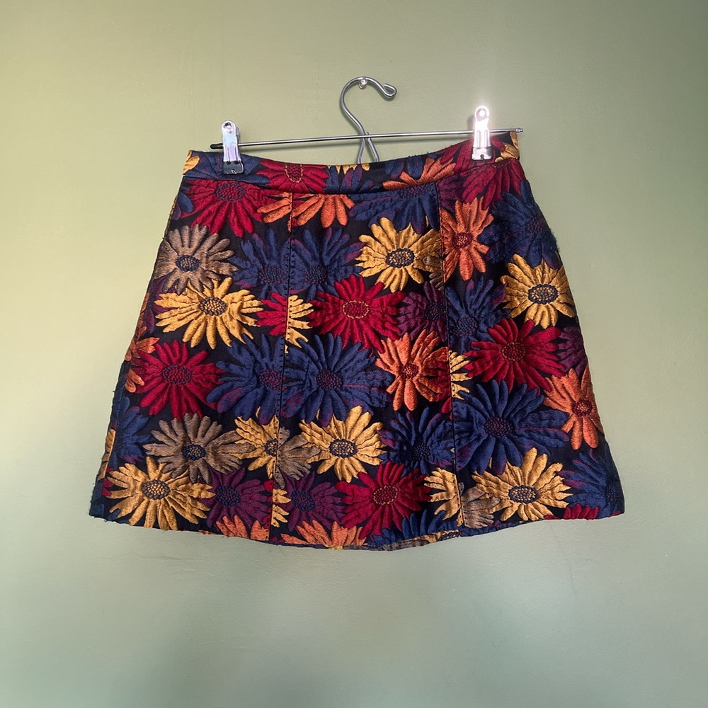 Alice and Olivia Stitched Sunflower Mini Skirt
